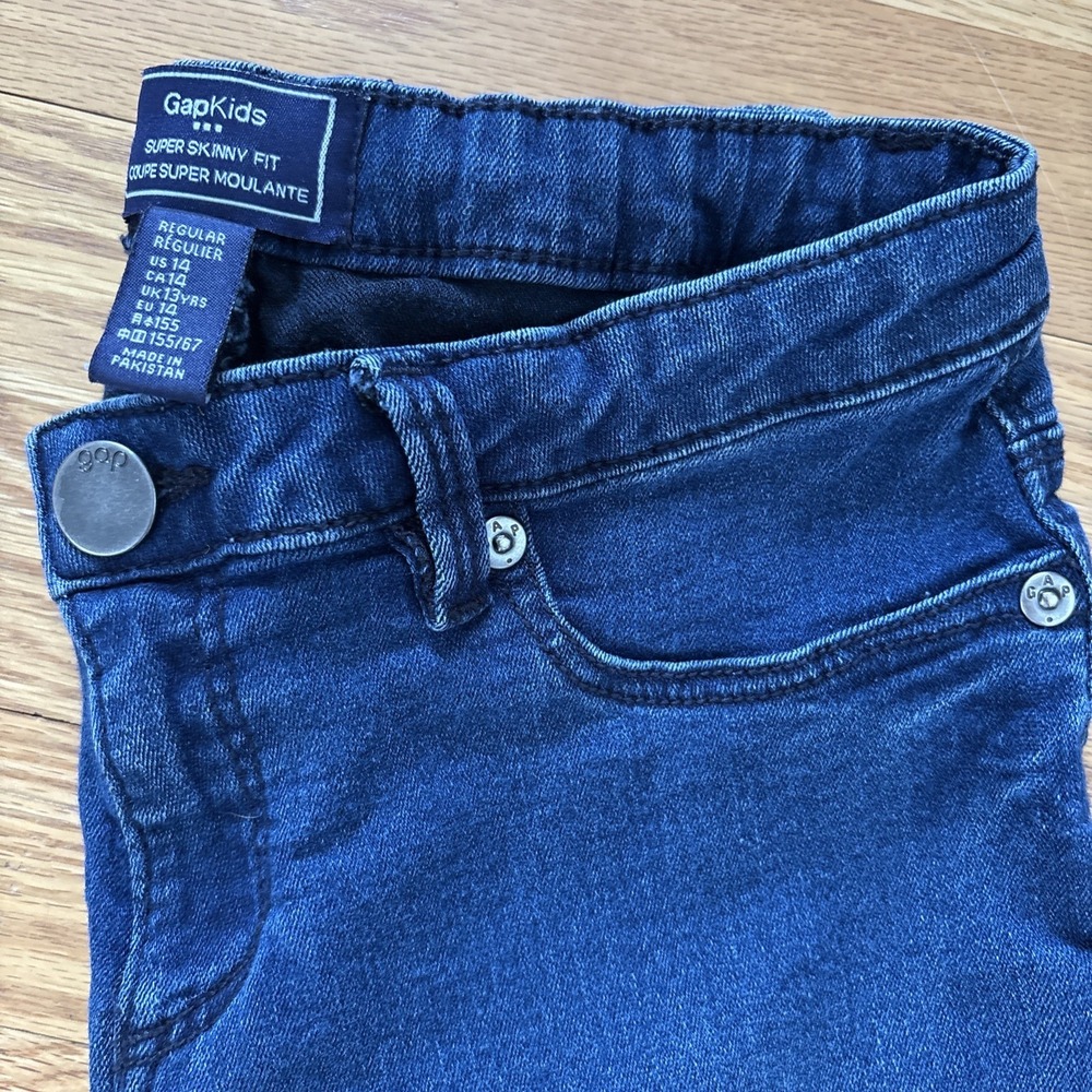 Gap Jeans Girls Sz 14 Blue Super Skinny Adjustable Waist 5 Pocket Button Closure - Picture 2 of 11